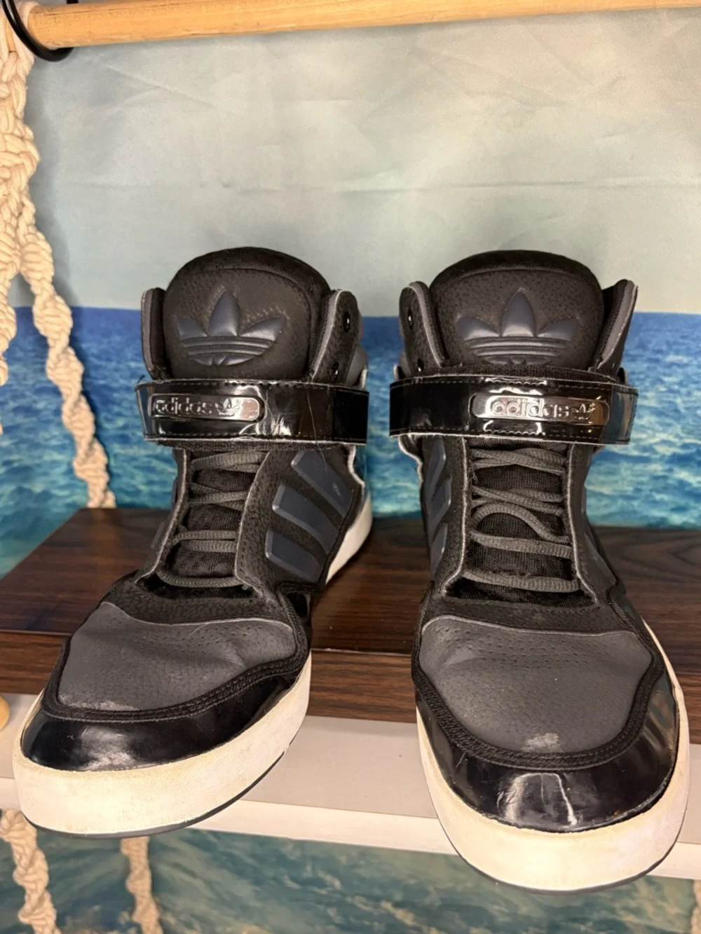 adidas Originals AR 2.0 Black and White Patent Leather High-Top Sneakers
